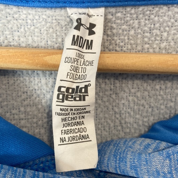 Under Armour Hoodie Swearshirt Size Medium Cold Gear Blue Pocket Thumb Holes - Picture 2 of 9